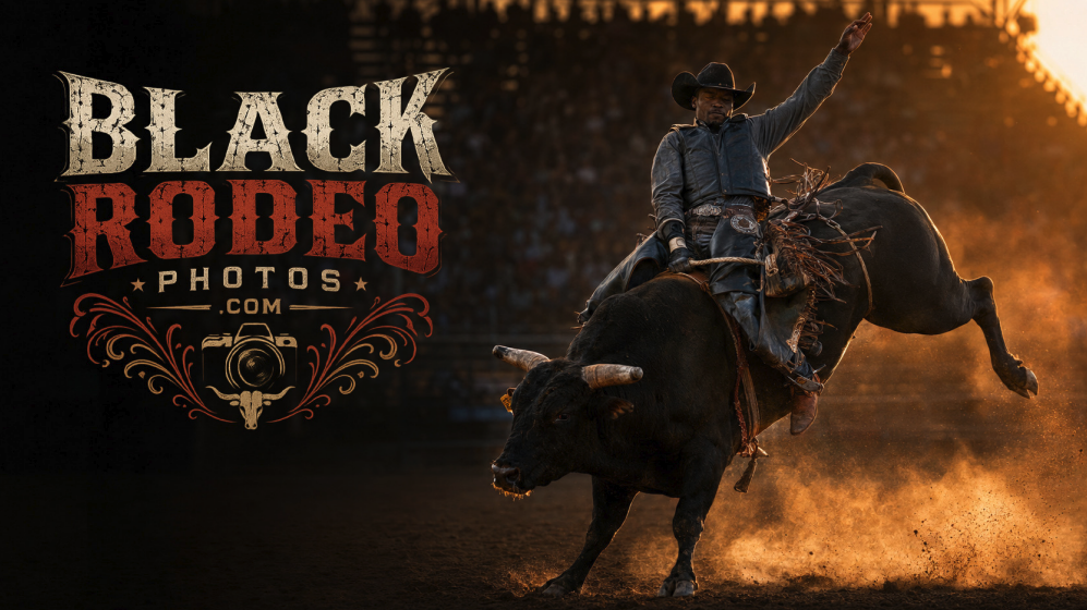 Black Rodeo Photos featuring a professional rodeo rider in action