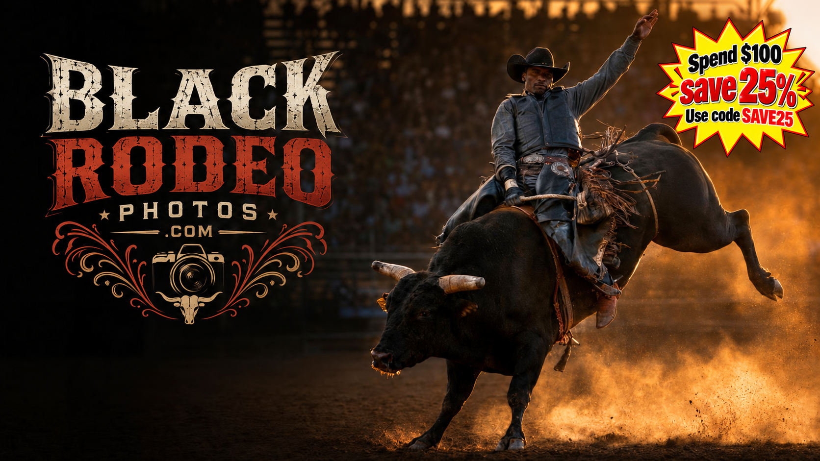 Black Rodeo Photos featuring a professional rodeo rider in action